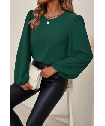 Kadın Uzun Kollu Yuvarlak Yaka Arkadan Bağcıklı Salaş Ithal Krep Bluz