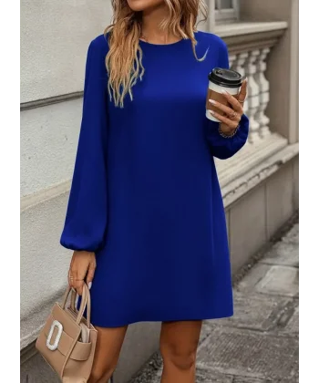 Kadın Uzun Kollu Yuvarlak Yaka Mini Ithal Krep Elbise