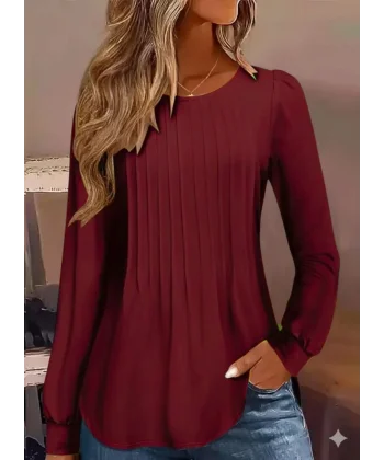 Kadın Uzun Kollu Yuvarlak Yaka Nervürlü Bluz