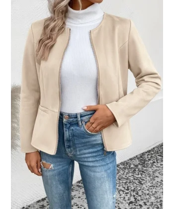 Kadın Uzun Kollu Yuvarlak Yaka önden Fermuarlı Süet Ceket