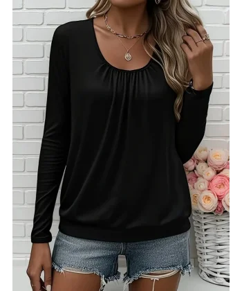 Kadın Uzun Kollu Yuvarlak Yakalı Viskon Bluz