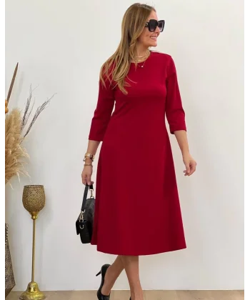 Kadın Uzun Truvakar Kol Bisiklet Yaka Midi Modal Elbise