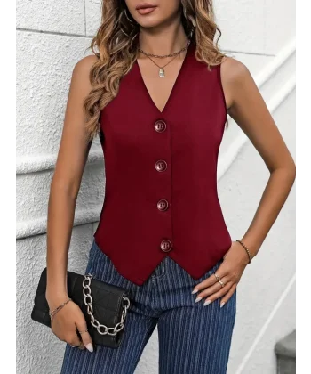 Kadın V Yaka önden Düğmeli Ithal Krep Yelek