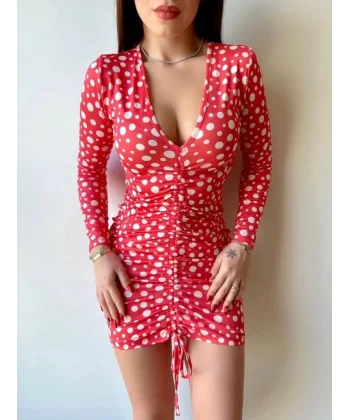 Kadın V Yaka önü Asansör Büzgü Detay Fırsat ürün Puantiyeli ini Elbise