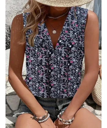 Kadın V Yakalı çiçek Baskılı Süprem Bluz