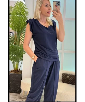 Kadın Vatkalı Düşük Kol Rahat Kesim İkili Takım