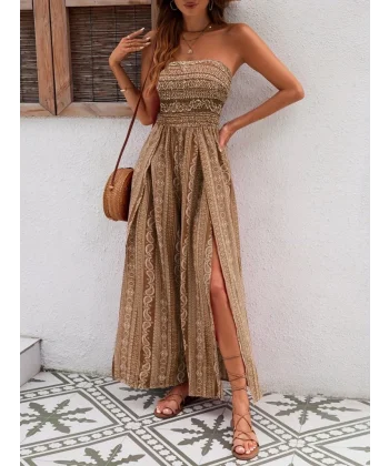 Kadın Yakası Gipe Detaylı önden Yırtmaç Detaylı Desenli Süprem Pantolon Etek