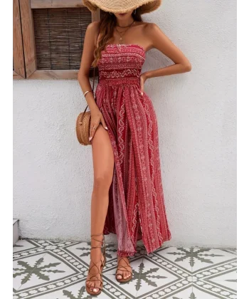 Kadın Yakası Gipe Detaylı önden Yırtmaç Detaylı Desenli Süprem Pantolon Etek