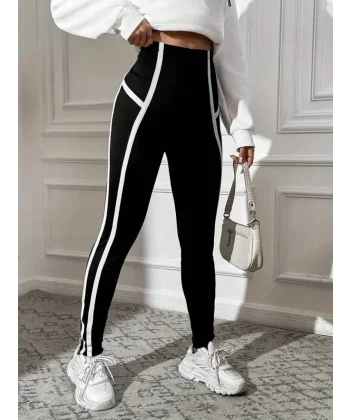 Kadın Yan çift şerit Detaylı Toparlayıcı Egzersiz Dalgıç Tayt