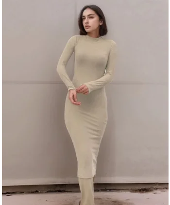 Kadın Yarım Balıkçı Yaka Süet Kumaş Fırsat ürün Midi Boy Elbise