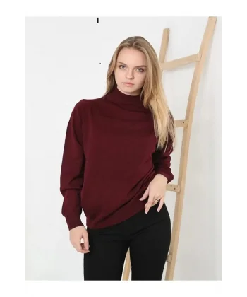 Kadın Yarım Balıkçı Yaka Triko Kazak - Bordo