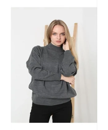 Kadın Yarım Balıkçı Yaka Triko Kazak - Füme