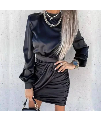 Kadın Yarım Balıkçı Yaka Vatka Ve Büzgü Detay ini Elbise