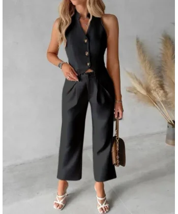 Kadın Yelek Ve Bol Paça Kısa Pantolon Fırsat ürün Ikili Takım