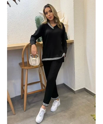 Kadın Yeni ezon Uzun Kollu Ribana Detay Ikili Takım