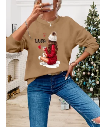 Kadın Yılbaşı özel Uzun Kollu Bisiklet Yaka Desenli Viskon Iki Iplik Bluz