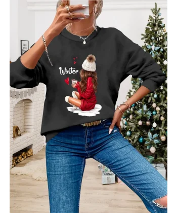 Kadın Yılbaşı Özel Uzun Kollu Bisiklet Yaka Desenli Viskon Iki Iplik Bluz