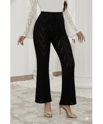 Kadın Yüksek Bel Bağcıklı Desenli Trikopantolon