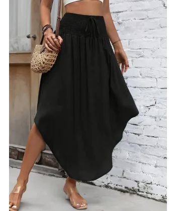 Kadın Yüksek Bel Belden Bağlamalı Asimetrik Kesim Detaylı Sandy Etek