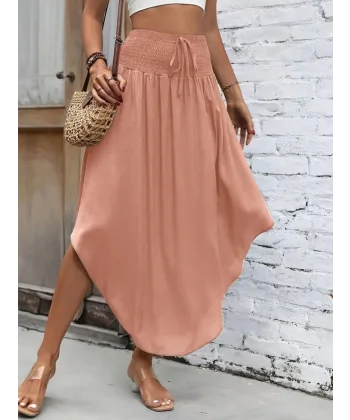 Kadın Yüksek Bel Belden Bağlamalı Asimetrik Kesim Detaylı Sandy Etek