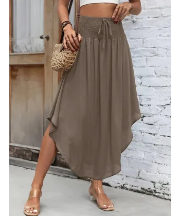 Kadın Yüksek Bel Belden Bağlamalı Asimetrik Kesim Detaylı Sandy Etek