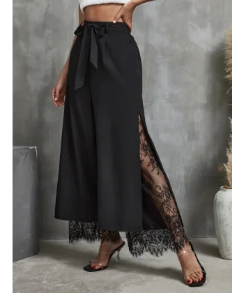 Kadın Yüksek Bel Belden Kuşaklı üst Dalgıç Alt Dantel Detaylı Dalgıç Pantolon Takım