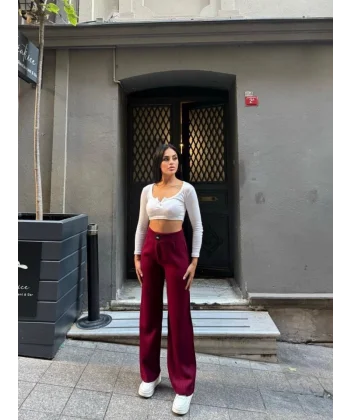 Kadın Yüksek Bel Beli Laztikli Triko Palazzo Pantolon