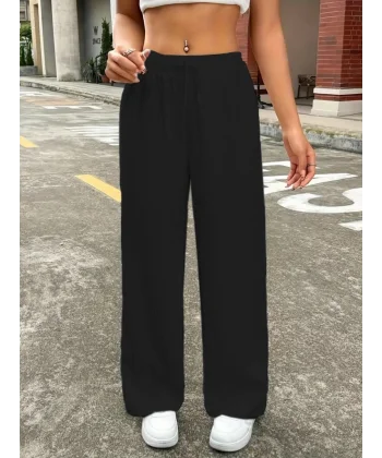 Kadın Yüksek Bel Bol Paça Bürümcük Pantolon