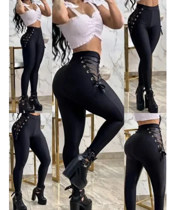 Kadın Yüksek Bel çapraz Bağcıklı Tül Detaylı Dalgıç Tayt