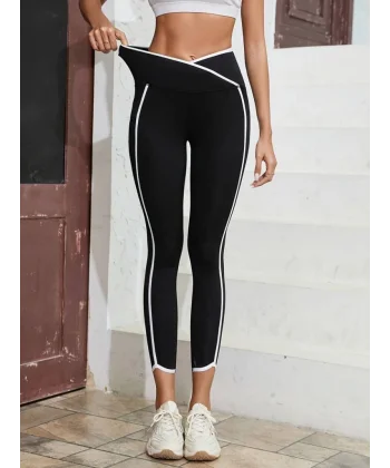 Kadın Yüksek Bel çapraz Bel şerit Detay Dalgıç Tayt