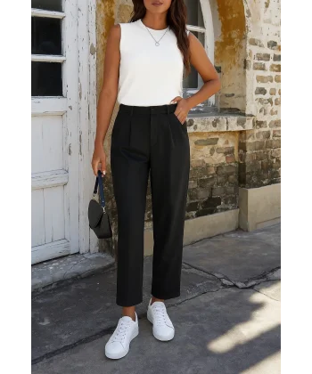 Kadın Yüksek Bel Cepli Atlas Pantolon