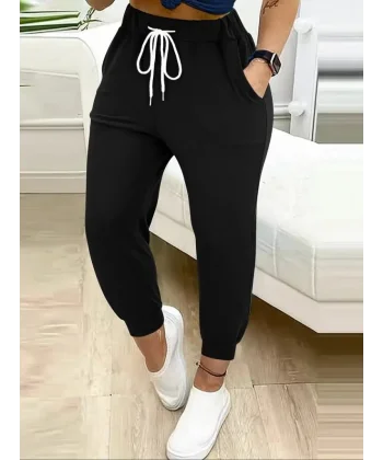 Kadın Yüksek Bel Cepli Belden Bağcıklı Iki Iplik Eşofman