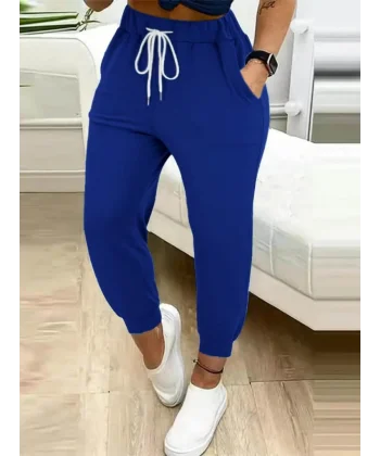 Kadın Yüksek Bel Cepli Belden Bağcıklı Iki Iplik Eşofman