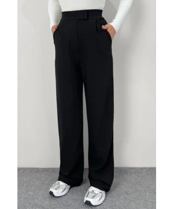 Kadın Yüksek Bel Cepli Cırt Kapama Janjan Krep Pantolon