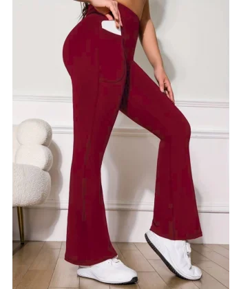 Kadın Yüksek Bel Cepli Ispanyol Paça Dalgıç Tayt