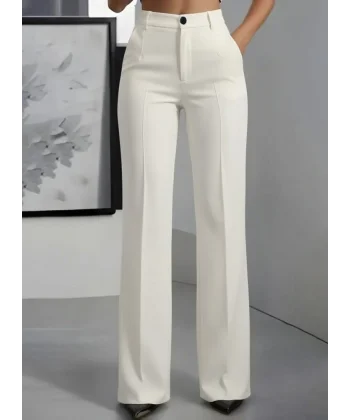 Kadın Yüksek Bel Cepli Ithal Krep Pantolon