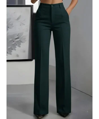 Kadın Yüksek Bel Cepli Ithal Krep Pantolon