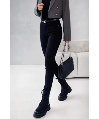 Kadın Yüksek Bel Cepli Kemersiz Kot Pantolon