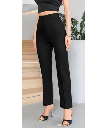 Kadın Yüksek Bel Cepli önden çimalı Dokuma çanta Pantolon