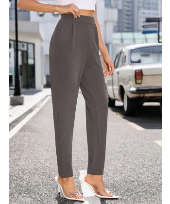 Kadın Yüksek Bel Cepli Rahat Kesim Ithal Krep Pantolon