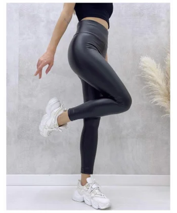 Kadın Yüksek Bel Dar Paçalı Likralı şardonlu Deri Tayt