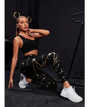 Kadın Yüksek Bel Desenli Spor Tayt