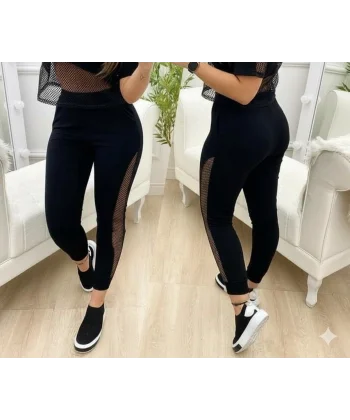 Kadın Yüksek Bel File Detaylı Dar Kesim Viskon Iki Iplik Pantolon