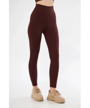 Kadın Yüksek Bel Fitilli Tayt - Bordo