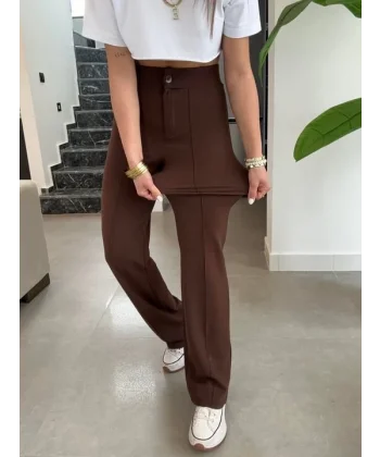 Kadın Yüksek Bel Full Likralı Krep Kumaş Pantolon