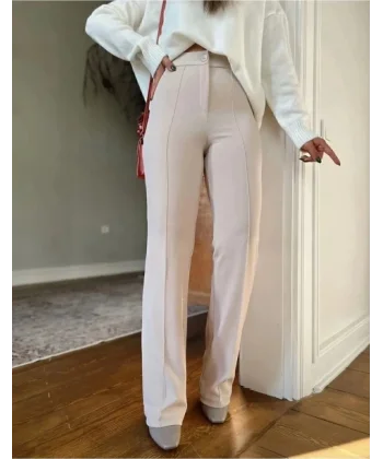 Kadın Yüksek Bel Full Likralı Krep Kumaş Pantolon