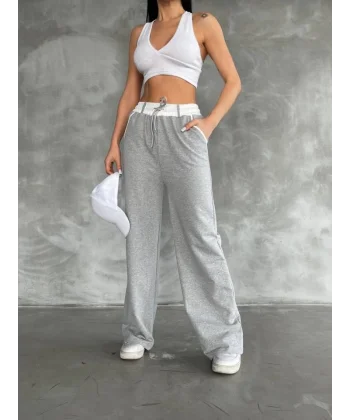 Kadın Yüksek Bel Garnili Bol Paça Pantolon