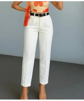 Kadın Yüksek Bel Gipe Detay Dar Paça Kısa Pantolon