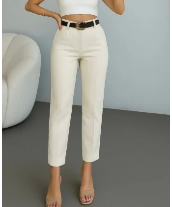 Kadın Yüksek Bel Gipe Detay Dar Paça Kısa Pantolon