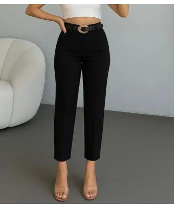 Kadın Yüksek Bel Gipe Detay Dar Paça Kısa Pantolon